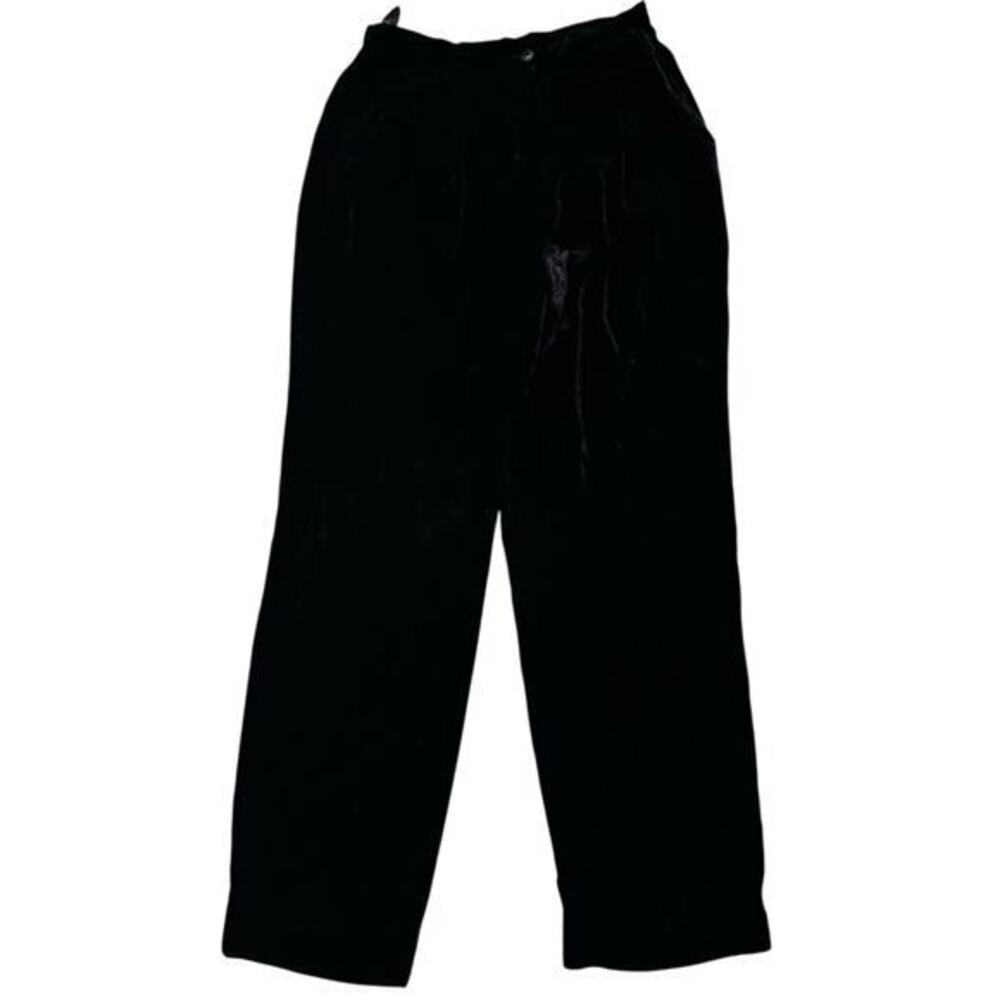 Anne Klein II Velvet Pants Black Wide Leg Trousers Womens 10 Quiet Luxury